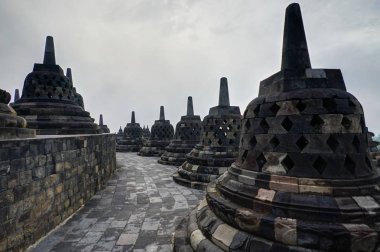 Borobudur Tapınağı Endonezya görülen erken sabah gündoğumu