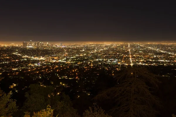 Los Angeles LA City Vista nocturna desde el Observatorio Griffith — Foto de Stock
