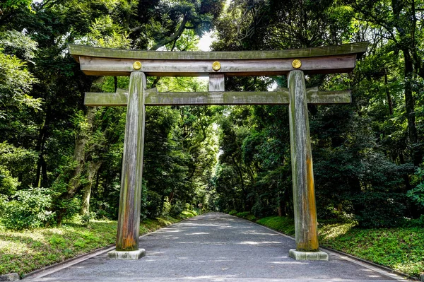 Tokyo Torii Entrance Gate Meiji Santuário Yoyogi Park — Fotografia de Stock