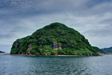 Japonya Nagasaki Hashima'da Island view tekneden