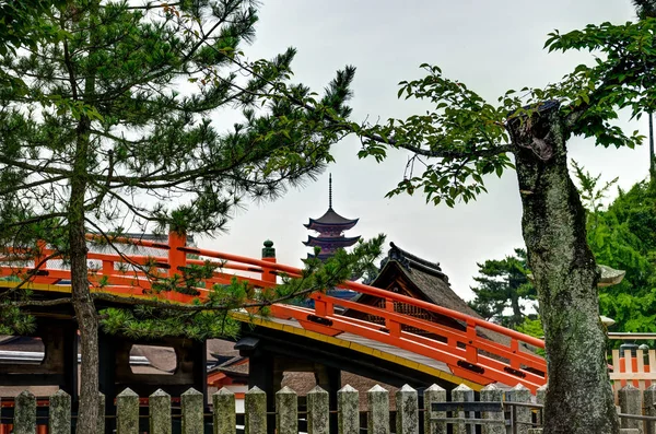 Pohled přes Mijadžima s historickými budovami japonského — Stock fotografie