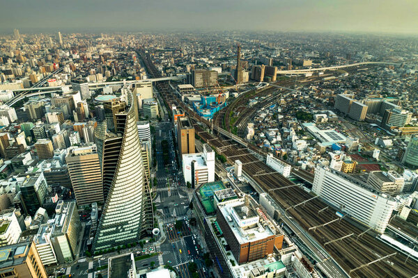 Nagoya Japan - October 2017 - Skyline Panorama View Nagoya Megacity from Midland Square