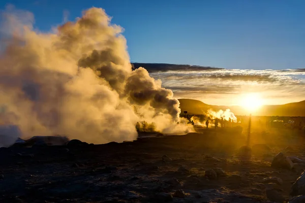 Sunrise at Sol de Manana Geothermal Active area Altiplano Bolivi — Stock Photo, Image