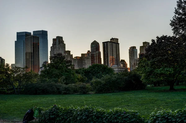 New York Central Park met Skyline View Sunset bomen wolken — Stockfoto