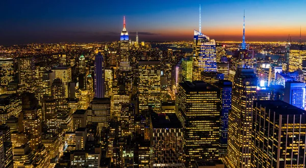 New York Skyline van Manhatten Cityscape Empire State Building vanaf bovenkant van de Rock-zonsondergang — Stockfoto