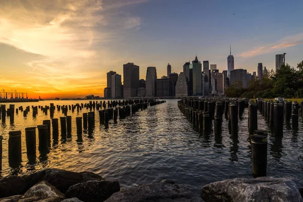 New York Skyline Paysage Urbain Lower Xoatten World Trade Center Freedom Tower de Brooklyn Bridge Park Pier — Photo