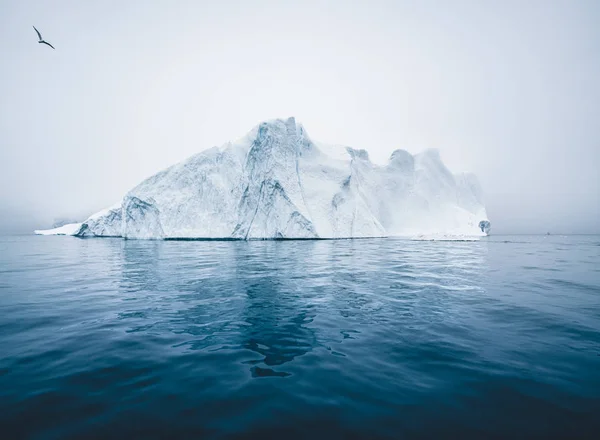 Iceberg e gelo da geleira na paisagem da natureza ártica em Ilulissat, Groenlândia. Drone aéreo foto de icebergs em Ilulissat gelo fiorde. Afetada pelas alterações climáticas e pelo aquecimento global. — Fotografia de Stock