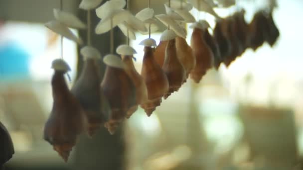 Handgefertigt, Dekorationen aus Muscheln, Nahaufnahme, 4k, unscharfer Hintergrund — Stockvideo