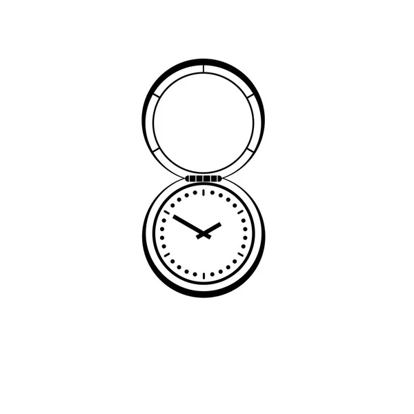 Un dessin graphique d'une montre de poche antique avec couvercle . — Image vectorielle