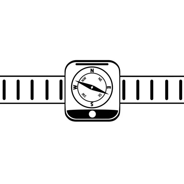 Grafisk teckning av moderna elektroniska armbandsur med kompass på armband. — Stock vektor
