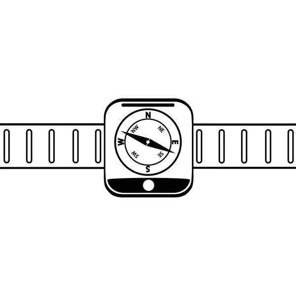 Dibujo gráfico de la muñeca moderna reloj electrónico con brújula en la pulsera . — Vector de stock
