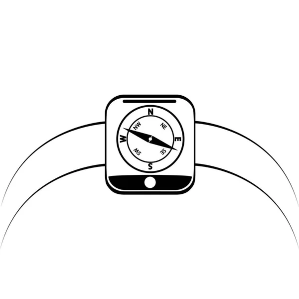 Desenho gráfico de pulso moderno relógio eletrônico com bússola em pulseira . — Vetor de Stock