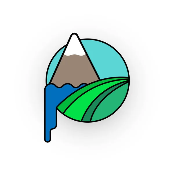 Logo. Glóbus a krajinu, hory, voda a pole — Stockový vektor