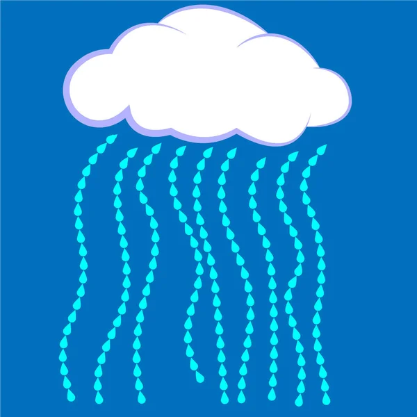 Ícone de nuvem. Ilustração vetorial, nuvem com chuva sobre um fundo azul — Vetor de Stock