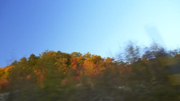 A vista da janela de um carro em movimento na paisagem do outono — Vídeo de Stock