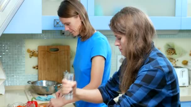 Λεσβιακή οικογενειακή μαγείρισσα σε φούρνο γκαζιού στο σπίτι στην κουζίνα — Αρχείο Βίντεο