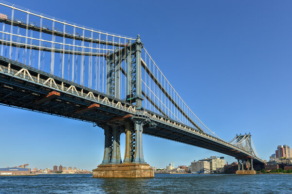 View of the Manhattan Bridge as seen from the East Side of Manhattan, New York.