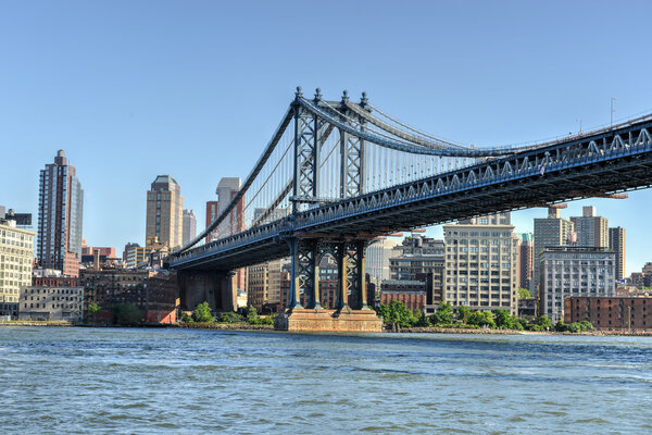 View of the Manhattan Bridge as seen from the East Side of Manhattan, New York.