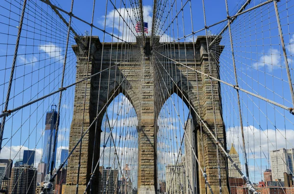 นิวยอร์กสกายไลน์จากสะพานบรูคลิน — ภาพถ่ายสต็อก