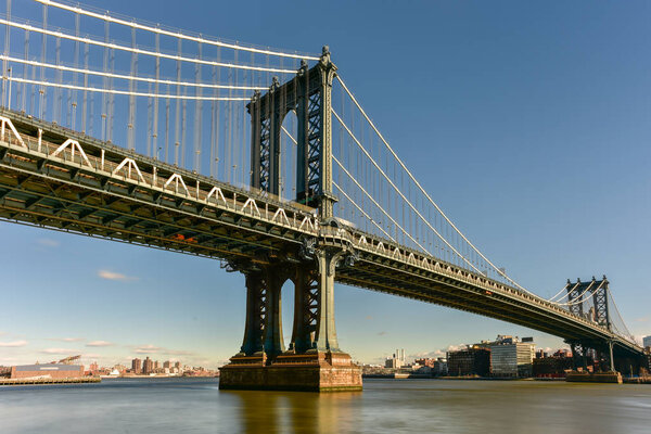 The Manhattan Bridge as seen from the Manhattan side in New York City.