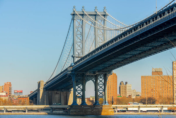 New York City - December 25, 2007: Manhattan Bridge view from Brooklyn in New York City