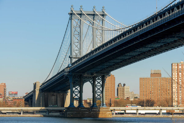 New York City - December 25, 2007: Manhattan Bridge view from Brooklyn in New York City