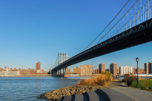 Manhattan Bridge view from Brooklyn in New York City