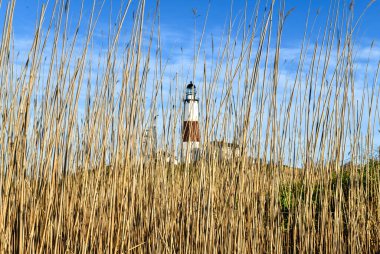 Montauk Deniz Feneri ve Long Island, New York, ABD 'deki plaj.