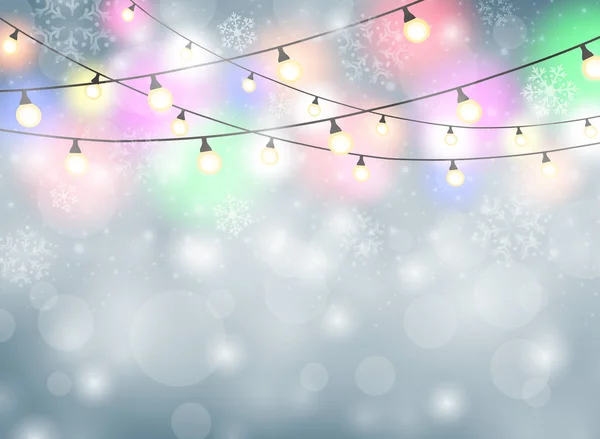 Lámpara Colores Fondo Navidad Con Copos Nieve Ilustración Vector — Vector de stock