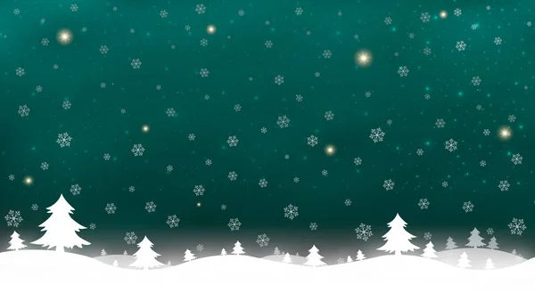 Feliz Navidad Año Nuevo Fondo Luz Verde Estrella Nieve Cielo — Vector de stock