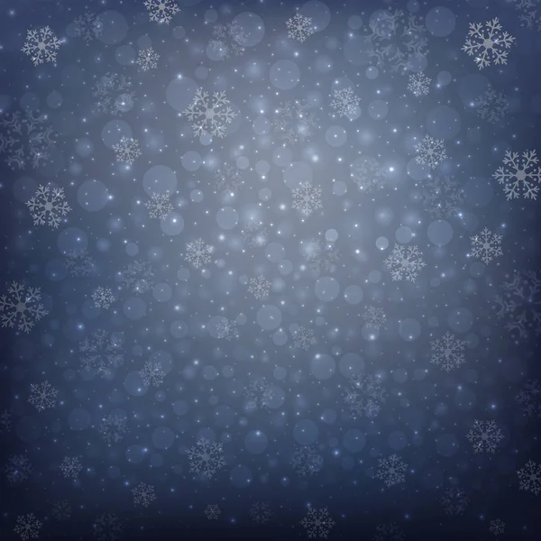 Flocons Neige Noël Hiver Fond Bleu Foncé Vecteur Illustration — Image vectorielle