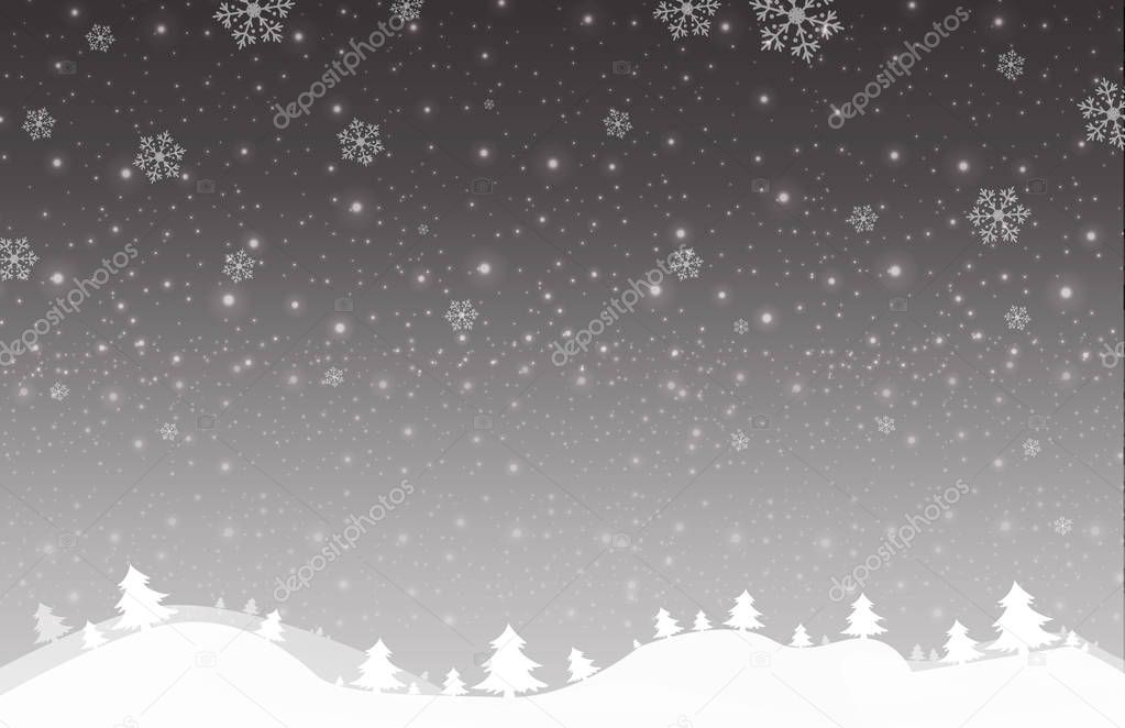 Merry Christmas and New Year of grey snow star light background on grey sky illustration, vector eps10