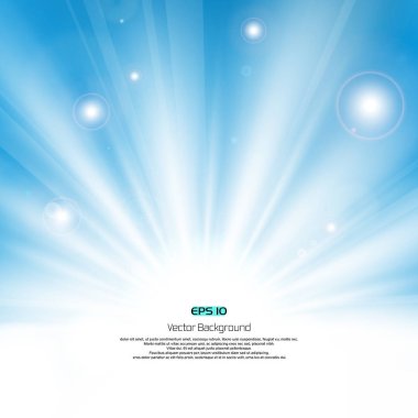 Sunburst temiz mavi gökyüzü arka plan afiş illüstrasyon vektör eps10 uçan metin alanı ile flare ile ışık