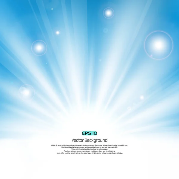 Sunburst temiz mavi gökyüzü arka plan afiş illüstrasyon vektör eps10 uçan metin alanı ile flare ile ışık