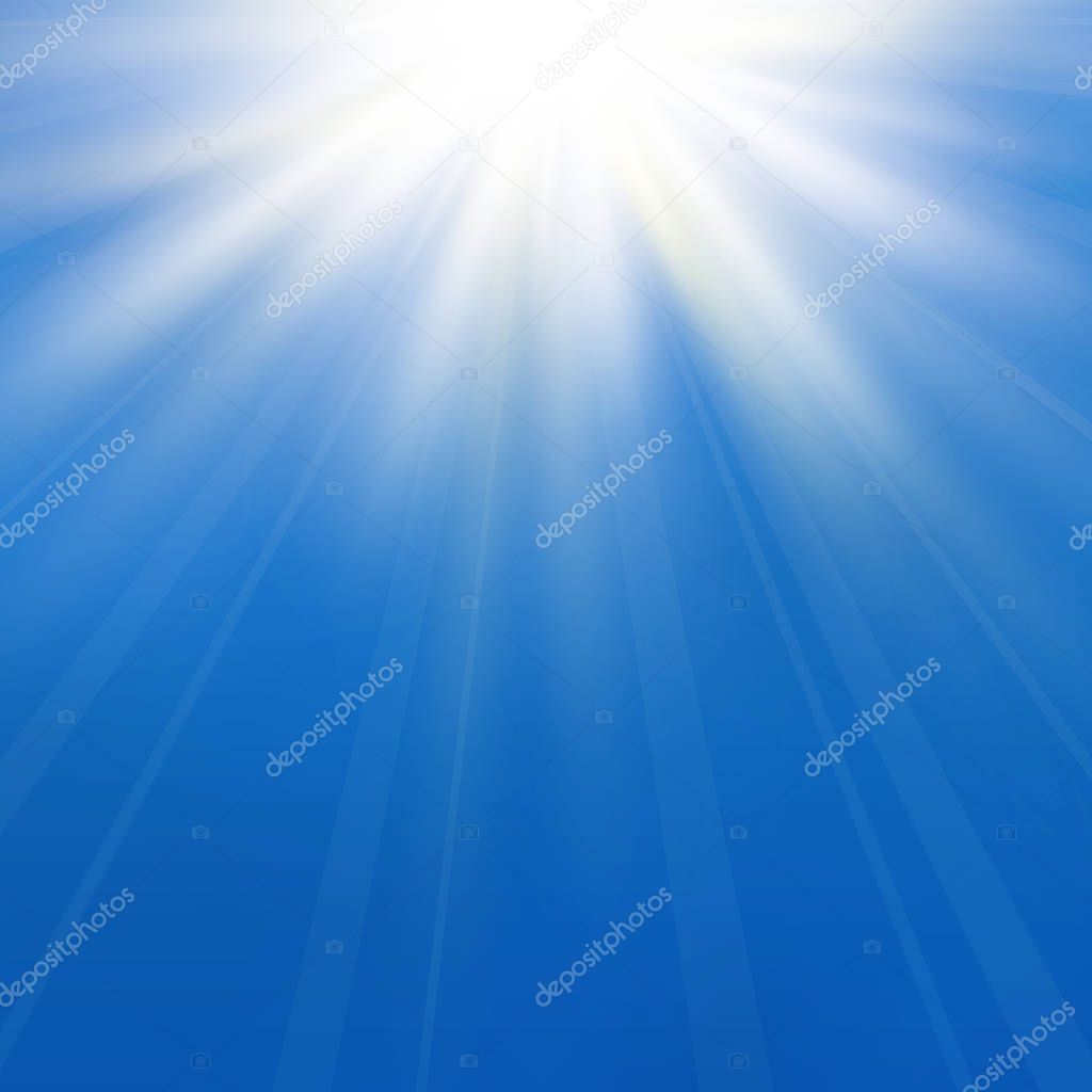 Abstract background of asymmetric in dark blue sky. Sun light burst with the center in the upper. illustration vector eps10