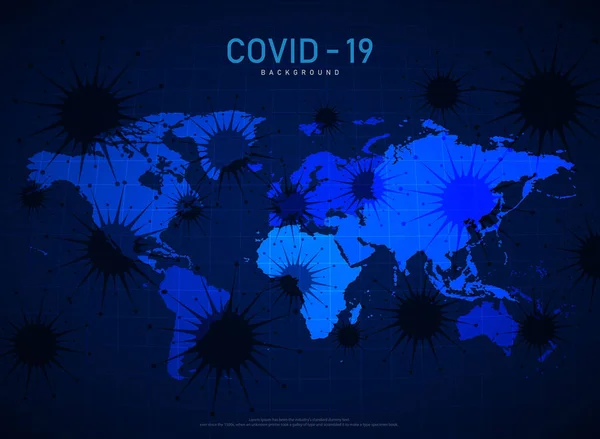 Soyut teknoloji covid-19 virüsü dünya haritasının fütüristik arka planına yayıldı. Reklam, poster, şablon ve sanat eserleri için dekorasyon. Resim vektörü eps10