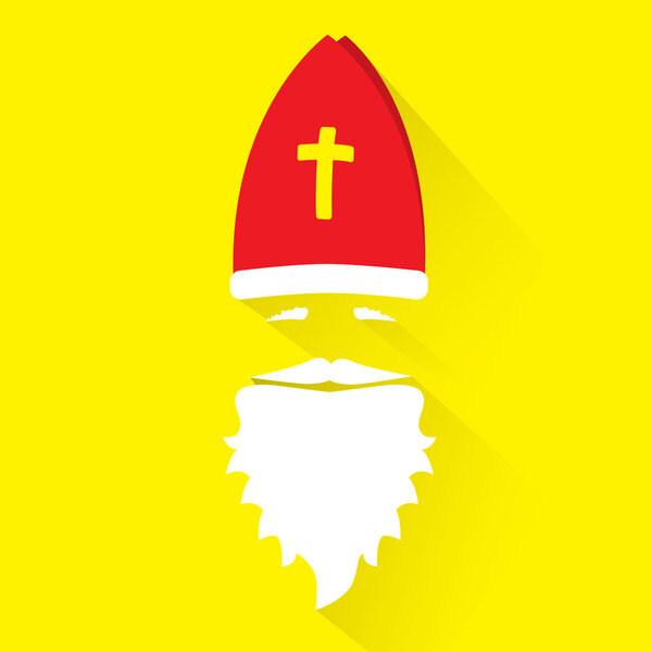 Flat Design Vector Saint Nicholas on yellow background. Greeting Card.