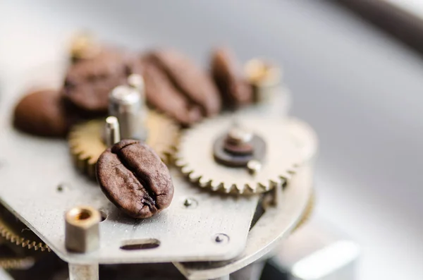Gear, sprocket, clockwork and coffee. Coffee time - cofee break theme — Stock Photo, Image