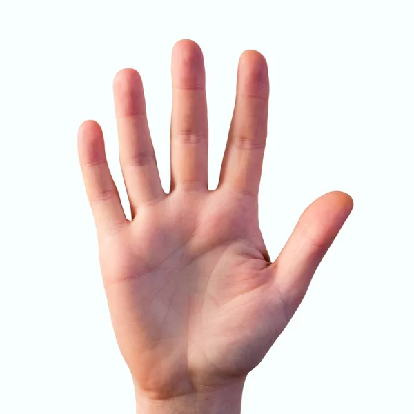 La mano del hombre extendiéndose aislada en blanco — Foto de Stock