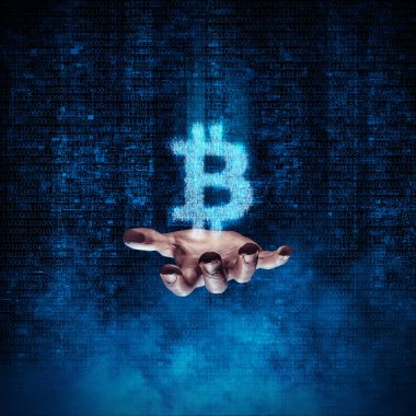 Binary bitcoin hand clipart