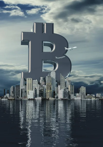 Üzleti város bitcoin — Stock Fotó