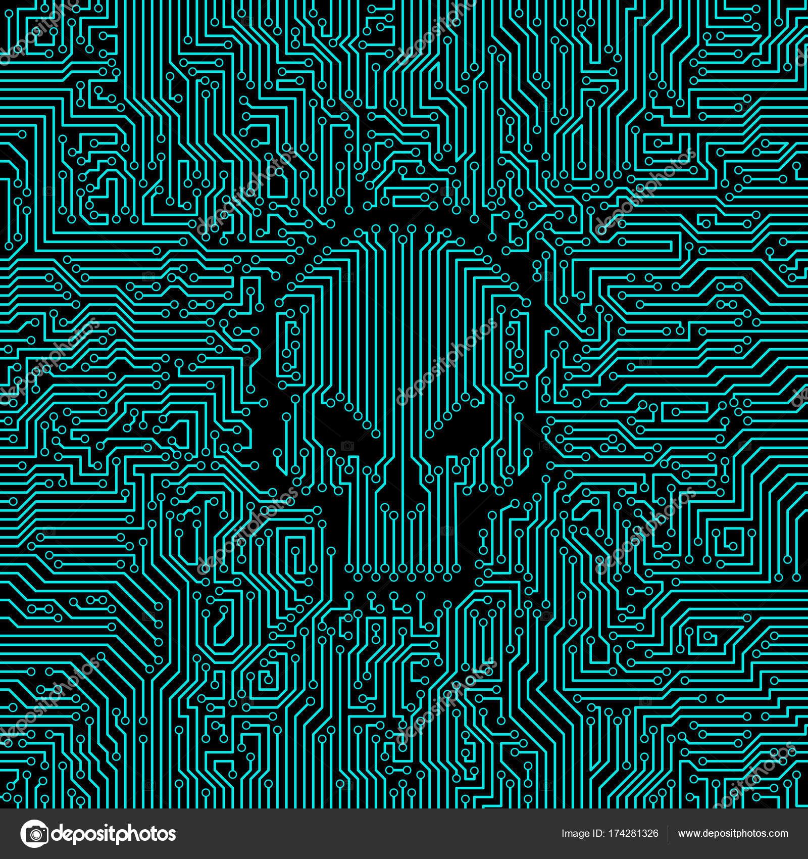 stock illustration circuit board skull