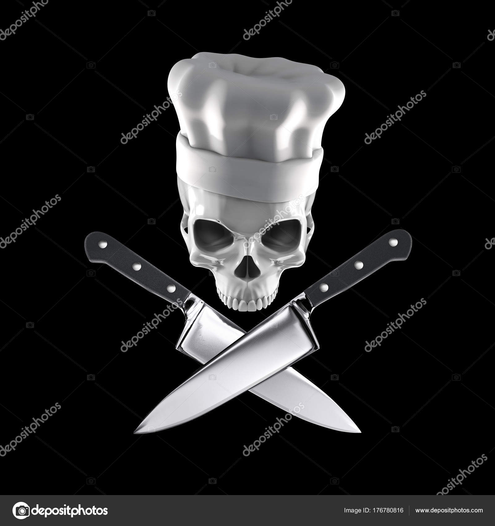 Chef Skull Concept Illustration Skull Wearing Chef Hat Crossed