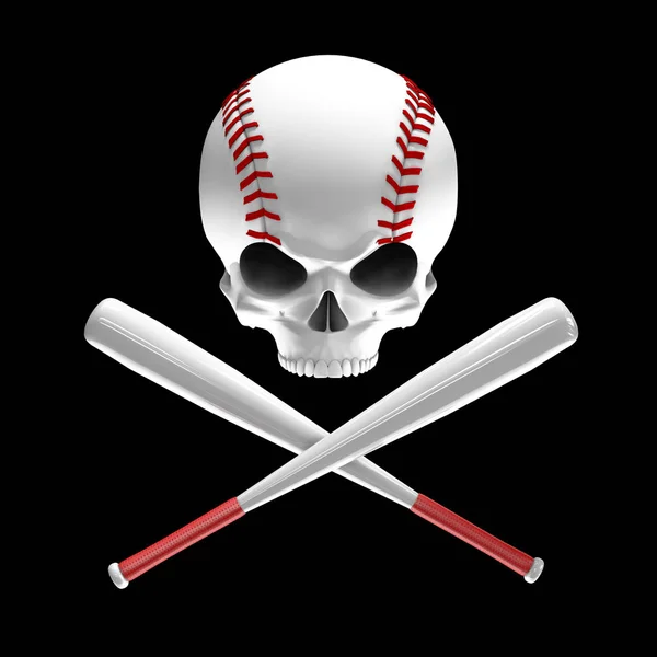 Baseballschädel Und Schläger Abbildung Von Schädelförmigem Baseball Mit Gekreuzten Baseballschlägern — Stockfoto