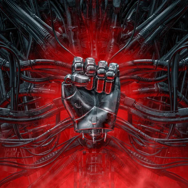 Vuist Van Gamer Illustratie Van Grungy Metalen Kunstmatige Robot Hand — Stockfoto