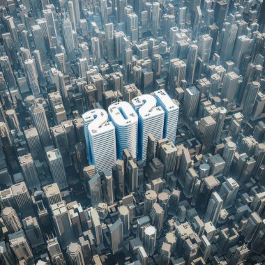 2021 ofis kulesi konsepti / 2021 yılının 3d illüstrasyonu şehir merkezindeki bina şeklindedir