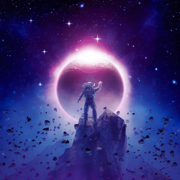 Final Eclipse Illustration Science Fiction Scene Showing Astronaut Viewing Solar — 스톡 사진