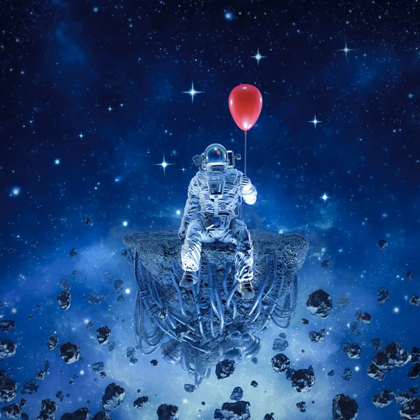Parti Illustration Surrealistisk Science Fiction Scen Med Astronaut Sitter Konstgjord — Stockfoto
