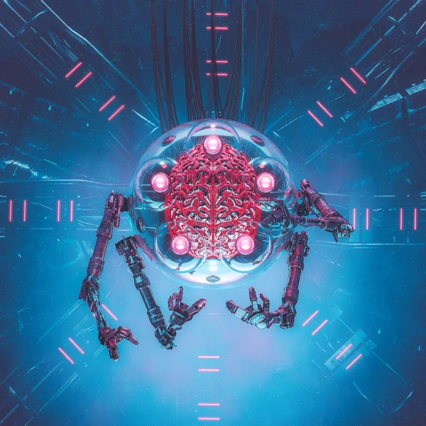 Den Artikulerade Hjärnan Illustration Science Fiction Främmande Artificiell Intelligens Hjärnan — Stockfoto