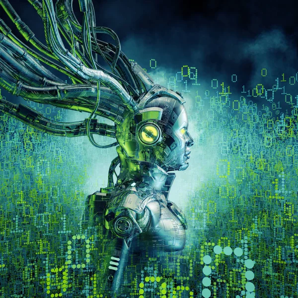 Binary Dreamer Girl Illustratie Van Science Fiction Futuristische Vrouwelijke Androïde — Stockfoto